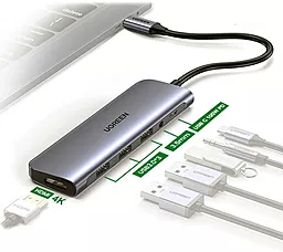 USB Type-C хаб Ugreen CM136 6-in-1 hub gray (80132) - миниатюра 3