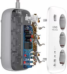 Мережевий фільтр (подовжувач) LDNio SE3436 3 розетки 10A + 2xUSB-A 2XUSB-C 65W 2м з вимикачем білий - мініатюра 4