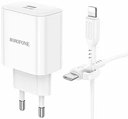 Сетевое зарядное устройство Borofone BA81A 20w PD USB-C + USB-C/Lightning cable white - миниатюра 2