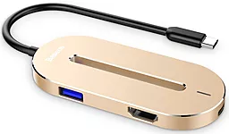 Мультипортовий Type-C хаб Baseus USB-C -> HDMI/USB 3.0/Type-C Gold (CABOOK-0V)