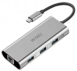 USB хаб WIWU Adapter Apollo USB-C -> RJ45 + 3xUSB3.0 HUB Gray (A430R)