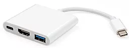 Мультипортовий Type-C хаб Vinga USB-C -> 1xUSB Type C, 1xHDMI, USB 3.0 White (HUB042)