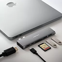 Мультипортовый USB Type-C хаб Momax ONELINK 7-in-1 Dual USB-C HUB Grey - миниатюра 4