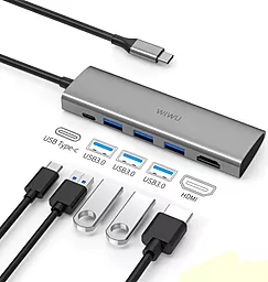 Мультипортовий USB Type-C концентратор (хаб) WIWU Alpha A531H 3xUSB 3.0 + USB-C + HDMI Gray