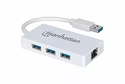Мультипортовий USB-A хаб Manhattan Pocket Hub 3-port USB3.0 + RJ45 Gigabit Ethernet