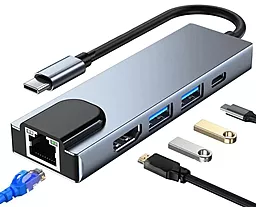 USB Type-C хаб (концентратор) BYL-2007 Metal 5in1 Grey - миниатюра 3