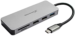 Мультипортовый USB Type-C хаб Grand-X HDMI/3хUSB/TypeC/CR (SG-512) Silver