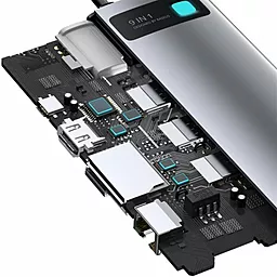 Мультипортовый USB Type-C хаб (концентратор) Baseus Metal Gleam Series 9-in-1 Type-C Gray (CAHUB-CU0G) - миниатюра 4