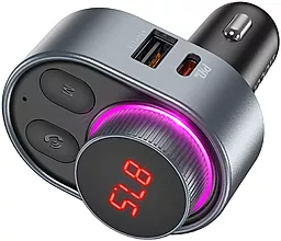 Автомобильное зарядное устройство Hoco E72 Alegria Wireless FM Transmitter USB-C PD30W + USB-A 3.1A Grey - миниатюра 3