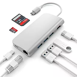 Мультипортовый USB-A хаб Satechi 4К USB-C -> HDMI/USB 3.0/Type-C/Ethernet/Card Reader Silver (ST-TCMAS) - миниатюра 2