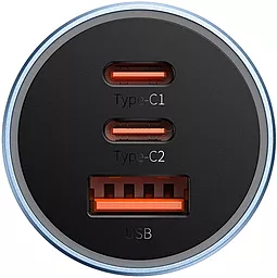Автомобильное зарядное устройство Baseus 65w PD/QC 2xUSB-C/USB-A blue (CGJP010003) - миниатюра 3