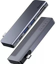Мультипортовый USB Type-C хаб Baseus USB-C Harmonica Five-in-one Multiport Adapter Grey (CAHUB-K0G) - миниатюра 2