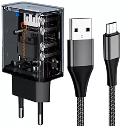 Мережевий зарядний пристрій з швидкою зарядкою Powermax Transparent Basic 18W + micro USB cable Black