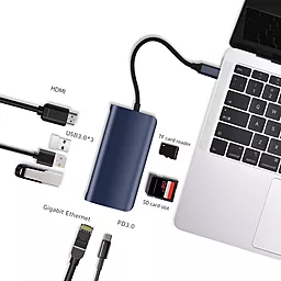 Мультипортовый USB Type-C хаб (концентратор) Coteetci 8-in-1 HDMI + Reader + Network Card (MB1086) - миниатюра 2