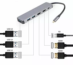 Мультипортовый USB Type-C хаб Cablexpert 3-in-1 hub gray (A-CM-COMBO3-03) - миниатюра 3