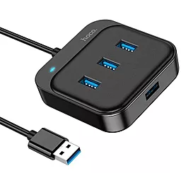 USB хаб Hoco HB31 Easy 4-in-1 Hub 4xUSB3.0 0.2m black - миниатюра 3