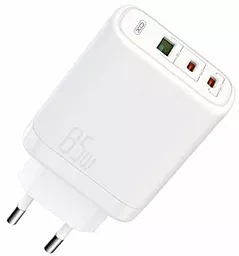 Сетевое зарядное устройство XO CE04 Fast Charger PD65W QC45W USB-A-2xUSB-C + Lightning Cable White - миниатюра 2