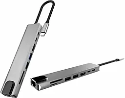 Мультипортовый USB Type-C хаб (концентратор) XoKo RJ45+HDMI+2xUSB 3.0+ TF,SD reader+ PD Type-C (XK-AC550-SL) - миниатюра 2