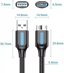 USB Кабель Vention 0.25M micro USB 3.0 Cable Black (COPBC) - мініатюра 2
