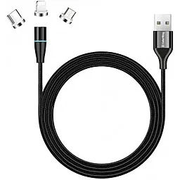 Кабель USB ColorWay Magnetic 12w 2.4a 3-in-1 USB to Type-C/Lightning/micro USB cable black (CW-CBUU038-BK)