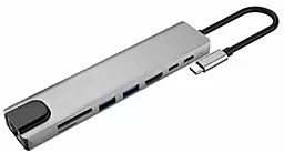 USB Type-C концентратор (хаб) мультипортовий XoKo RJ45+HDMI+2xUSB 3.0+ TF,SD reader+ PD Type-C (XK-AC550-SL)