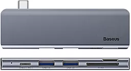 Мультипортовый USB Type-C хаб Baseus USB-C Harmonica Five-in-one Multiport Adapter Grey (CAHUB-K0G) - миниатюра 3
