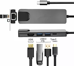 Мультипортовый USB Type-C хаб XoKo AC-500 2xUSB 3.0/Type-C HDMI RJ45 Grey (XK-AC500-SL) - миниатюра 2