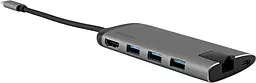 Мультипортовий USB-A хаб Verbatim Multiport Adapter USB-C -> 3xUSB3.0/USB-C/HDMI/Ethernet (RJ-45) Silver/Black (49142)