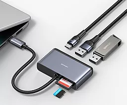 USB Type-C хаб Usams US-SJ628 5-in-1 Multifunctional USB-C + USB 3.0 + USB 2.0 + TF/SD HUB Grey - миниатюра 2