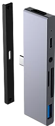 Мультипортовый USB Type-C хаб Qitech Aluminum USB-C + Type-A + HDMI 4K + MicroSD + SD Space Gray - миниатюра 3