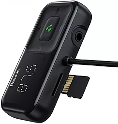 Автомобильное зарядное устройство с FM-модулятором Baseus Wireless MP3 Bluetooth Car Charger T typed S-16 2USB 3.1A + AUX Cable Black (CCTM-E01 / CCMT000201) - миниатюра 4