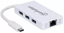 Мультипортовий Type-C хаб Manhattan USB-C -> 3-port USB3.0 + RJ45 Gigabit Ethernet