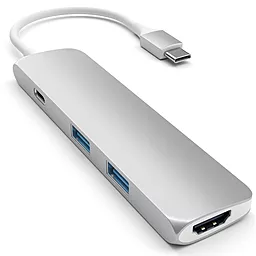 Мультипортовый USB Type-C хаб Satechi USB-C -> USB 3.0х2/HDMI/USB-C Silver (ST-CMAS)