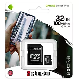 Карта пам'яті Kingston microSDHC 32GB Canvas Select Plus Class 10 UHS-I U1 V10 A1 + SD-адаптер (SDCS2/32GB) - мініатюра 3