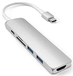Мультипортовый USB Type-C хаб Satechi USB-C -> USB 3.0x2/HDMI/USB-C/Card Reader Silver (ST-SCMA2S)
