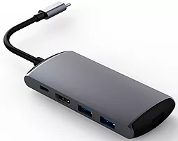 Мультипортовый USB Type-C хаб Qitech Aluminum Gigabit LAN port + USB-C + USB-A3.0 + HDMI + SD + micro SD Space Gray - миниатюра 2