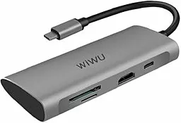 USB Type-C хаб WIWU Adapter Alpha 731HP USB-C -> 3xUSB 3.0, 1XHDMI, 1XUSB Type-C, 1xSD Gray