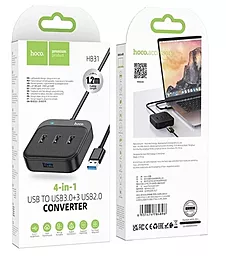 USB хаб Hoco HB31 Easy 4-in-1 USB3.0 3xUSB2.0 1.2m Hub black - миниатюра 4