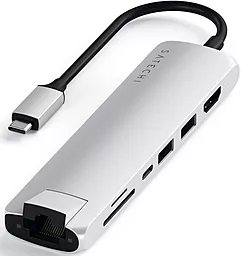 Мультипортовий Type-C хаб Satechi Aluminum USB-C Slim Multi-Port with Ethernet Adapter Silver (ST-UCSMA3S)