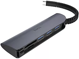 Мультипортовый USB Type-C хаб Hoco HB17 Type-C - 3xUSB 3.0, SD, TF Metal Grey
