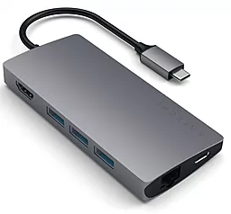 Мультипортовый USB Type-C хаб Satechi 4К USB-C -> HDMI/USB 3.0/Type-C/Ethernet/Card Reader Space Gray (ST-TCMA2M)