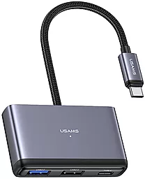 USB Type-C хаб Usams US-SJ627 4-in-1 Multifunctional USB-C + 2xUSB 3.0 + USB 2.0 HUB Grey