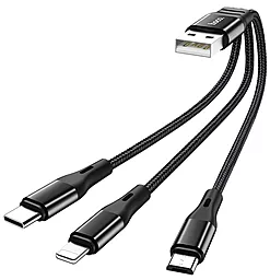Кабель USB Hoco X47 Harbor 3-in-1 USB Type-C/Lightning/micro USB Cable 2.4A 0.2m Black - миниатюра 3