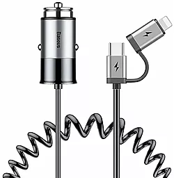 Автомобильное зарядное устройство Baseus F629-1 USB Type-C+Lightning Cable 12Вт 2.4А Grey (CCALL-EL0G)