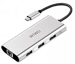 USB Type-C хаб WIWU Adapter Apollo USB-C -> RJ45 + 3xUSB3.0 HUB Silver (A430R)