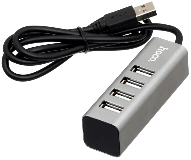 USB хаб (концентратор) Hoco HB1 USB to 4xUSB 2.0 Silver/White / изоборажение №3