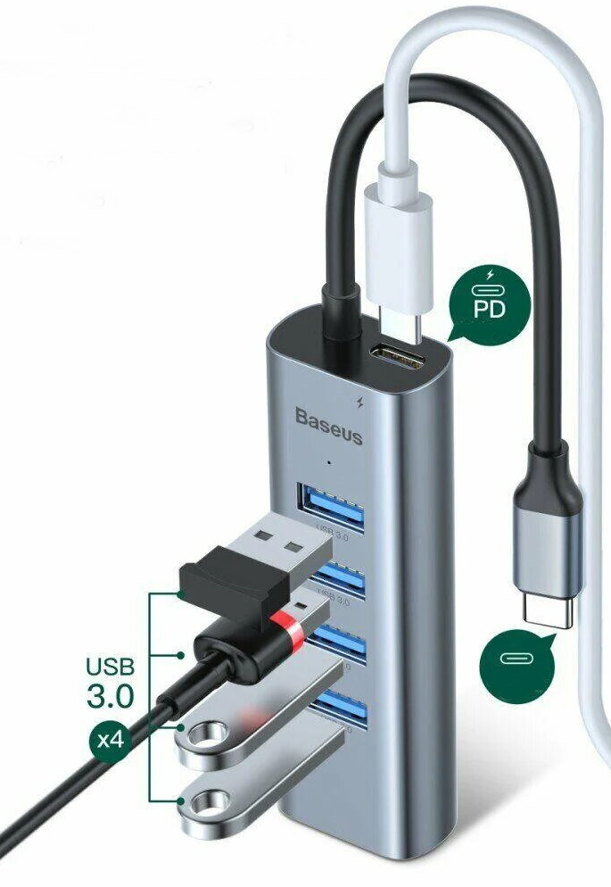 Концентратор (USB хаб) Baseus Enjoy Series USB Type-C - 4xUSB 3.0, 1xHDMI Grey / изоборажение №2
