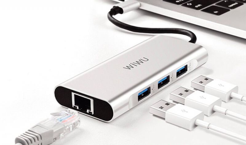 Концентратор (USB хаб) WIWU Adapter Apollo USB-C to RJ45 + 3xUSB3.0 HUB Silver (A430R) / изоборажение №1
