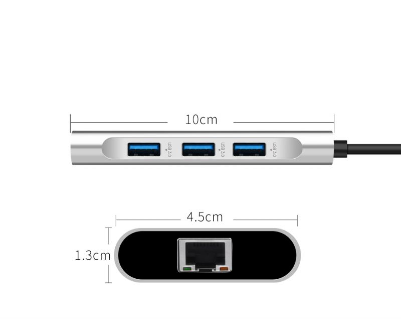 Концентратор (USB хаб) WIWU Adapter Apollo USB-C to RJ45 + 3xUSB3.0 HUB Silver (A430R) / изоборажение №3