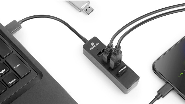 Концентратор (USB хаб) REAL-EL HQ-154 (EL123110007) Black / изоборажение №1